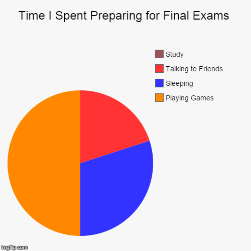 Time I Spent Preparing for Final Exams | image tagged in funny,pie charts,high school,exams | made w/ Imgflip chart maker