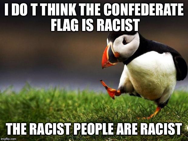 It's kinda true | I DO T THINK THE CONFEDERATE FLAG IS RACIST THE RACIST PEOPLE ARE RACIST | image tagged in memes,unpopular opinion puffin,pie charts,the most interesting man in the world,that would be great,am i the only one around her | made w/ Imgflip meme maker