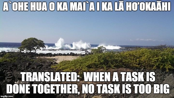 We Can Do It Together | A`OHE HUA O KA MAI`A I KA LĀ HO’OKAĀHI TRANSLATED:  WHEN A TASK IS DONE TOGETHER, NO TASK IS TOO BIG | image tagged in inspiration,hawaii,landscapes,nature,mother nature,ocean | made w/ Imgflip meme maker