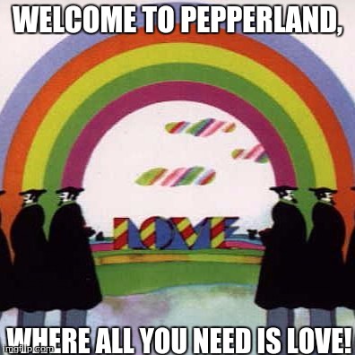 Welcome to Pepperland | WELCOME TO PEPPERLAND, WHERE ALL YOU NEED IS LOVE! | image tagged in welcome,welcome to pepperland,love,all you need is love,beatles,yellowsubmarine | made w/ Imgflip meme maker