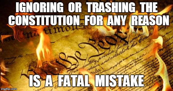 Constitution In Flames | IGNORING  OR  TRASHING  THE  CONSTITUTION  FOR  ANY  REASON IS  A  FATAL  MISTAKE | image tagged in constitution in flames | made w/ Imgflip meme maker