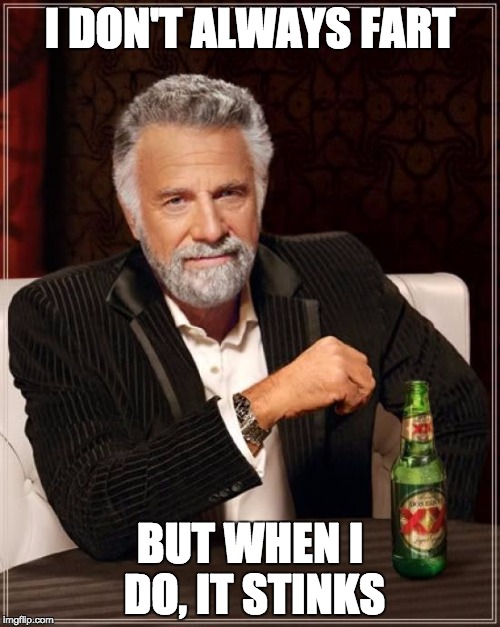 The Most Interesting Man In The World | I DON'T ALWAYS FART BUT WHEN I DO, IT STINKS | image tagged in memes,the most interesting man in the world | made w/ Imgflip meme maker