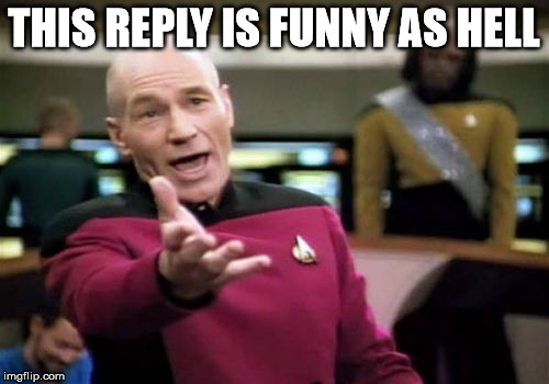 Picard Wtf Meme | THIS REPLY IS FUNNY AS HELL | image tagged in memes,picard wtf | made w/ Imgflip meme maker