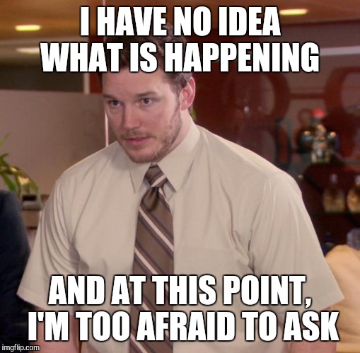 Afraid To Ask Andy Meme | I HAVE NO IDEA WHAT IS HAPPENING AND AT THIS POINT, I'M TOO AFRAID TO ASK | image tagged in memes,afraid to ask andy,AdviceAnimals | made w/ Imgflip meme maker