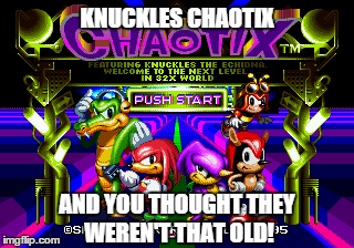 KNUCKLES CHAOTIX AND YOU THOUGHT THEY WEREN'T THAT OLD! | image tagged in sonic | made w/ Imgflip meme maker