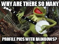 Kermy Rainbow | WHY ARE THERE SO MANY PROFILE PICS WITH RAINBOWS? | image tagged in kermit the frog | made w/ Imgflip meme maker