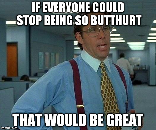 That Would Be Great Meme | IF EVERYONE COULD STOP BEING SO BUTTHURT THAT WOULD BE GREAT | image tagged in memes,that would be great | made w/ Imgflip meme maker