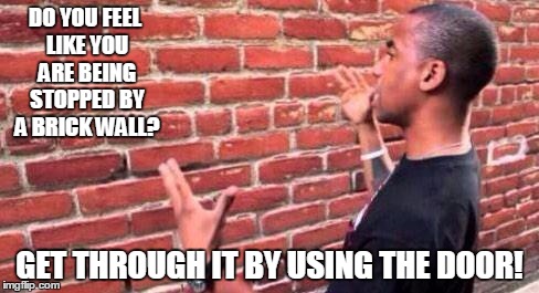 Brick Wall | DO YOU FEEL LIKE YOU ARE BEING STOPPED BY A BRICK WALL? GET THROUGH IT BY USING THE DOOR! | image tagged in brick wall | made w/ Imgflip meme maker