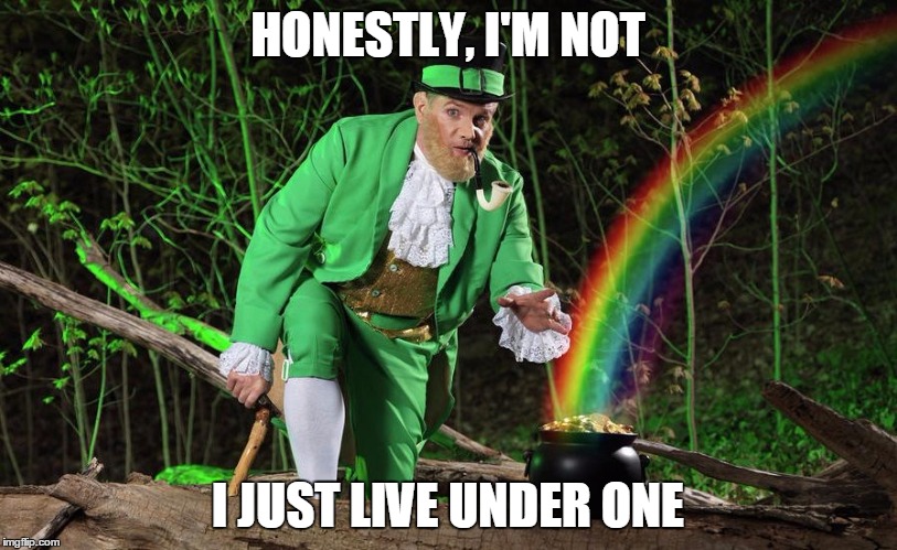 Straight Leprechaun | HONESTLY, I'M NOT I JUST LIVE UNDER ONE | image tagged in straight leprechaun | made w/ Imgflip meme maker