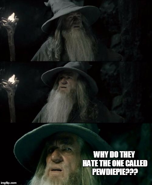 I've never watched him, but it seems people either love him or hate him. | WHY DO THEY HATE THE ONE CALLED PEWDIEPIE??? | image tagged in memes,confused gandalf | made w/ Imgflip meme maker