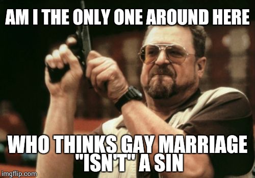 Am I The Only One Around Here | AM I THE ONLY ONE AROUND HERE WHO THINKS GAY MARRIAGE ''ISN'T'' A SIN | image tagged in memes,am i the only one around here | made w/ Imgflip meme maker