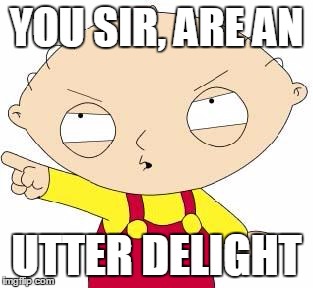 Stewie | YOU SIR, ARE AN UTTER DELIGHT | image tagged in stewie | made w/ Imgflip meme maker