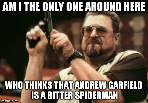 Am I The Only One Around Here Meme | AM I THE ONLY ONE AROUND HERE WHO THINKS THAT ANDREW GARFIELD IS A BITTER SPIDERMAN | image tagged in memes,am i the only one around here | made w/ Imgflip meme maker