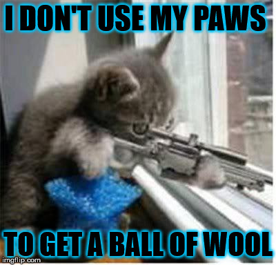 cats with guns | I DON'T USE MY PAWS TO GET A BALL OF WOOL | image tagged in cats with guns | made w/ Imgflip meme maker