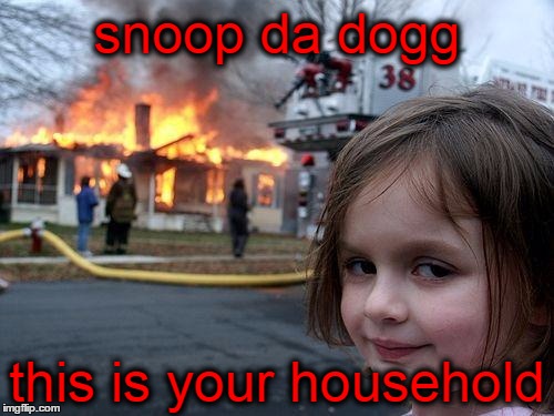 Disaster Girl Meme | snoop da dogg this is your household | image tagged in memes,disaster girl | made w/ Imgflip meme maker