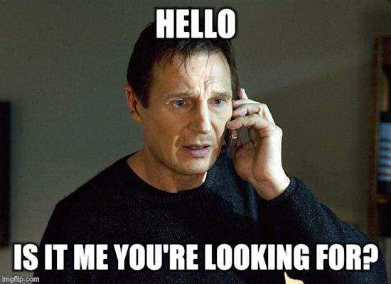 Liam Neeson Taken 2 | HELLO IS IT ME YOU'RE LOOKING FOR? | image tagged in liam neeson taken | made w/ Imgflip meme maker