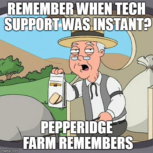 Pepperidge Farm Remembers | REMEMBER WHEN TECH SUPPORT WAS INSTANT? PEPPERIDGE FARM REMEMBERS | image tagged in memes,pepperidge farm remembers | made w/ Imgflip meme maker