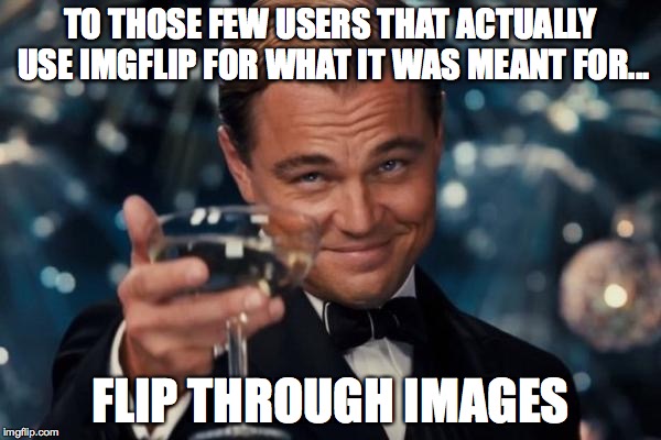 Leonardo Dicaprio Cheers | TO THOSE FEW USERS THAT ACTUALLY USE IMGFLIP FOR WHAT IT WAS MEANT FOR... FLIP THROUGH IMAGES | image tagged in memes,leonardo dicaprio cheers | made w/ Imgflip meme maker