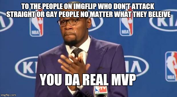I feel like a lot of people on here have been bashing gay marriage... | TO THE PEOPLE ON IMGFLIP WHO DON'T ATTACK STRAIGHT OR GAY PEOPLE NO MATTER WHAT THEY BELEIVE YOU DA REAL MVP | image tagged in memes,you the real mvp | made w/ Imgflip meme maker