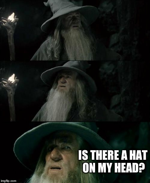 Confused Gandalf Meme | IS THERE A HAT ON MY HEAD? | image tagged in memes,confused gandalf | made w/ Imgflip meme maker