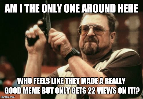 Am I The Only One Around Here | AM I THE ONLY ONE AROUND HERE WHO FEELS LIKE THEY MADE A REALLY GOOD MEME BUT ONLY GETS 22 VIEWS ON IT!? | image tagged in memes,am i the only one around here | made w/ Imgflip meme maker