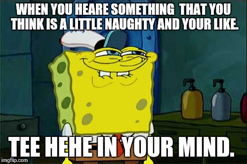 Don't You Squidward Meme | WHEN YOU HEARE SOMETHING  THAT YOU THINK IS A LITTLE NAUGHTY AND YOUR LIKE. TEE HEHE IN YOUR MIND. | image tagged in memes,dont you squidward | made w/ Imgflip meme maker