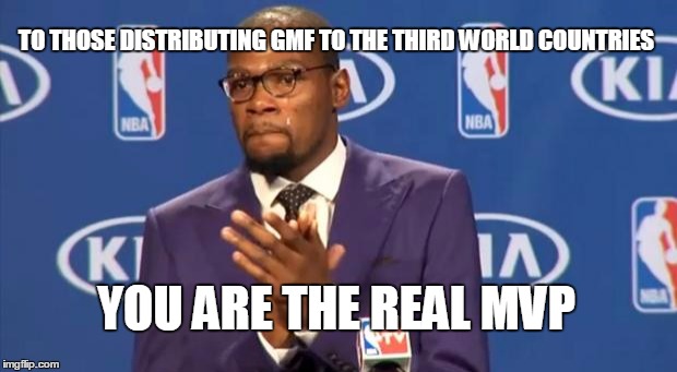 You The Real MVP | TO THOSE DISTRIBUTING GMF TO THE THIRD WORLD COUNTRIES YOU ARE THE REAL MVP | image tagged in memes,you the real mvp | made w/ Imgflip meme maker