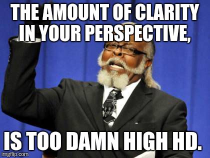 Too Damn High Meme | THE AMOUNT OF CLARITY IN YOUR PERSPECTIVE, IS TOO DAMN HIGH HD. | image tagged in memes,too damn high | made w/ Imgflip meme maker