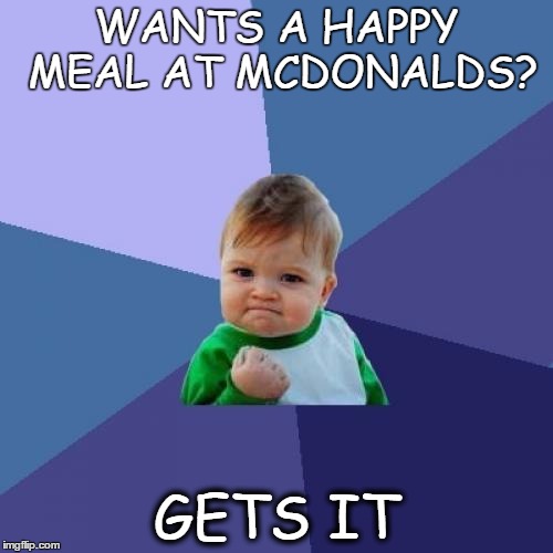 Success Kid Meme | WANTS A HAPPY MEAL AT MCDONALDS? GETS IT | image tagged in memes,success kid,pie charts,gifs,the most interesting man in the world,futurama fry | made w/ Imgflip meme maker