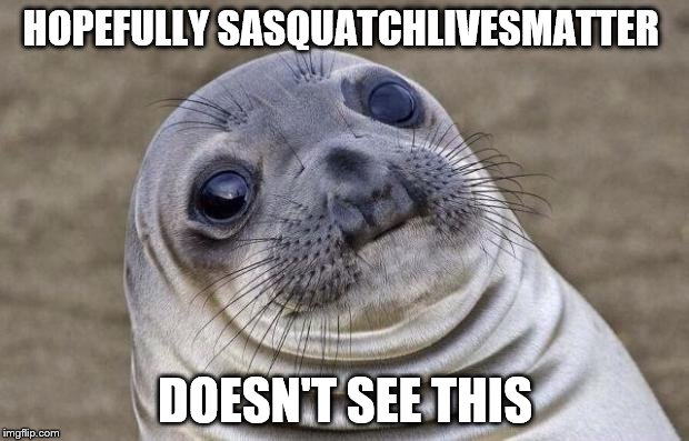 Awkward Moment Sealion Meme | HOPEFULLY SASQUATCHLIVESMATTER DOESN'T SEE THIS | image tagged in memes,awkward moment sealion | made w/ Imgflip meme maker