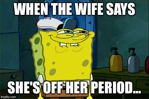 Don't You Squidward Meme | WHEN THE WIFE SAYS SHE'S OFF HER PERIOD... | image tagged in memes,dont you squidward | made w/ Imgflip meme maker