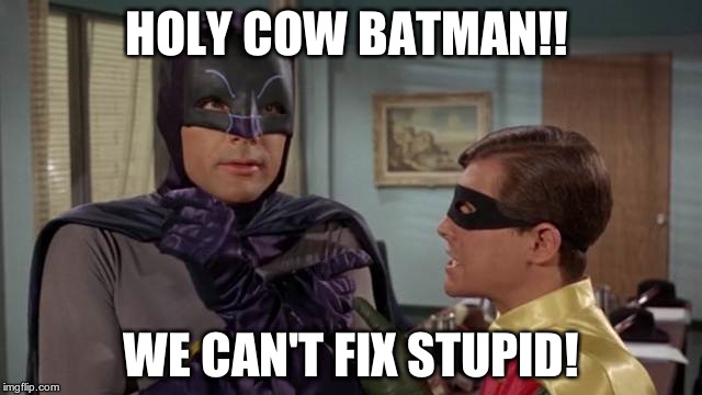 HOLY COW BATMAN!! WE CAN'T FIX STUPID! | image tagged in batman | made w/ Imgflip meme maker