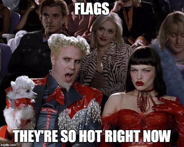 Mugatu So Hot Right Now Meme | FLAGS THEY'RE SO HOT RIGHT NOW | image tagged in memes,mugatu so hot right now | made w/ Imgflip meme maker