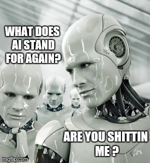 Robots | WHAT DOES AI STAND FOR AGAIN? ARE YOU SHITTIN ME ? | image tagged in memes,robots | made w/ Imgflip meme maker