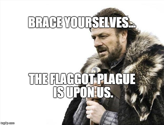 Brace Yourselves X is Coming | BRACE YOURSELVES... THE FLAGGOT PLAGUE IS UPON US. | image tagged in memes,brace yourselves x is coming | made w/ Imgflip meme maker