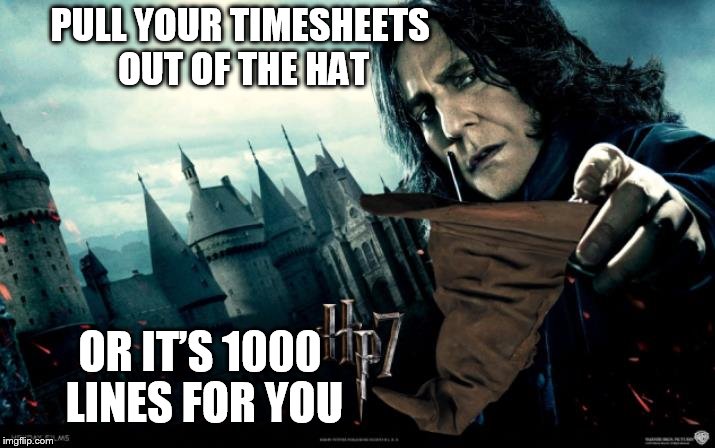 PULL YOUR TIMESHEETS OUT OF THE HAT OR IT’S 1000 LINES FOR YOU | image tagged in timesheets,harry potter,timesheet reminder,timesheet meme,timesheet reminder meme | made w/ Imgflip meme maker