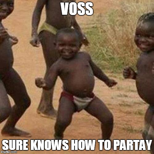 Third World Success Kid Meme | VOSS SURE KNOWS HOW TO PARTAY | image tagged in memes,third world success kid | made w/ Imgflip meme maker