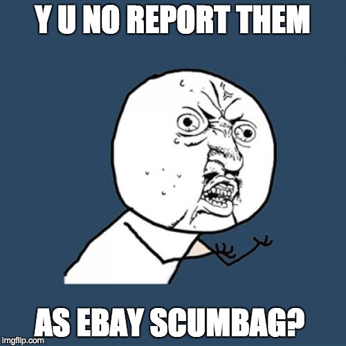 Y U No Meme | Y U NO REPORT THEM AS EBAY SCUMBAG? | image tagged in memes,y u no | made w/ Imgflip meme maker