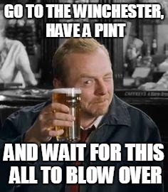 simonpeggpint | GO TO THE WINCHESTER, HAVE A PINT AND WAIT FOR THIS ALL TO BLOW OVER | image tagged in simonpeggpint,AdviceAnimals | made w/ Imgflip meme maker
