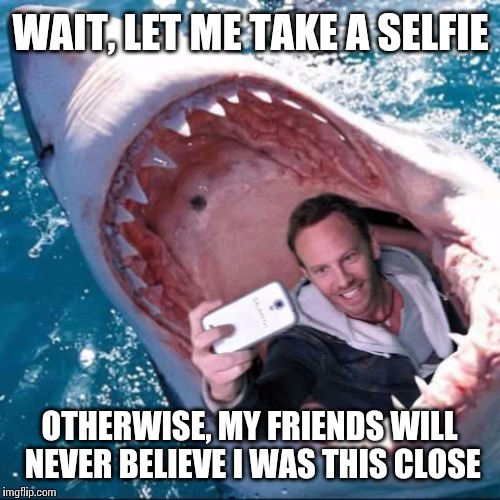 Social media obsess much?  | WAIT, LET ME TAKE A SELFIE OTHERWISE, MY FRIENDS WILL NEVER BELIEVE I WAS THIS CLOSE | image tagged in memes | made w/ Imgflip meme maker