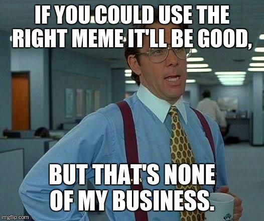 That Would Be Great Meme | IF YOU COULD USE THE RIGHT MEME IT'LL BE GOOD, BUT THAT'S NONE OF MY BUSINESS. | image tagged in memes,that would be great | made w/ Imgflip meme maker