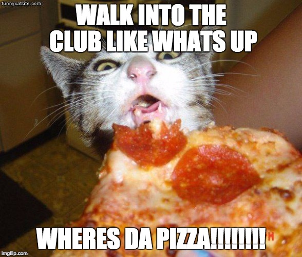 Pizza Cat | WALK INTO THE CLUB LIKEWHATS UP WHERES DA PIZZA!!!!!!!! | image tagged in pizza cat | made w/ Imgflip meme maker