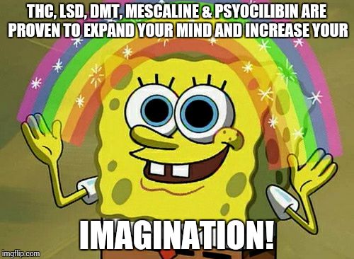 Imagination Spongebob | THC, LSD, DMT, MESCALINE & PSYOCILIBIN ARE PROVEN TO EXPAND YOUR MIND AND INCREASE YOUR IMAGINATION! | image tagged in memes,imagination spongebob | made w/ Imgflip meme maker