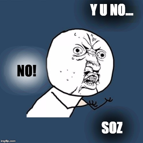 Y U No | Y U NO... SOZ NO! | image tagged in memes,y u no | made w/ Imgflip meme maker