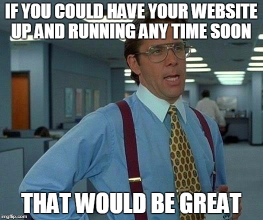 That Would Be Great Meme | IF YOU COULD HAVE YOUR WEBSITE UP AND RUNNING ANY TIME SOON THAT WOULD BE GREAT | image tagged in memes,that would be great,AdviceAnimals | made w/ Imgflip meme maker