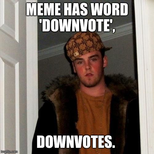 Scumbag Steve Meme | MEME HAS WORD 'DOWNVOTE', DOWNVOTES. | image tagged in memes,scumbag steve | made w/ Imgflip meme maker