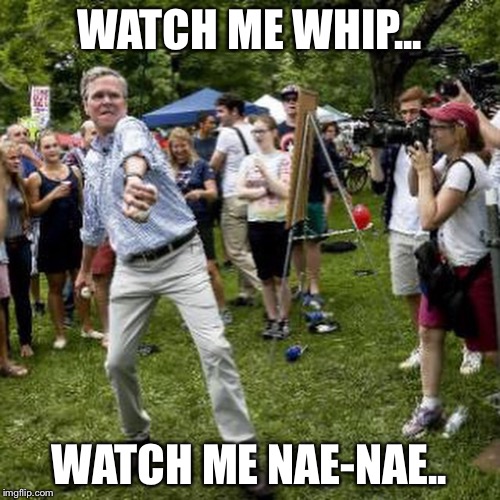 WATCH ME WHIP... WATCH ME NAE-NAE.. | image tagged in whip,jeb bush,republicans,republican,iggy azalea,hiphop | made w/ Imgflip meme maker