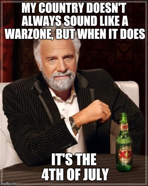 Lets all stop and appreciate the country we live in today | MY COUNTRY DOESN'T ALWAYS SOUND LIKE A WARZONE, BUT WHEN IT DOES IT'S THE 4TH OF JULY | image tagged in memes,the most interesting man in the world | made w/ Imgflip meme maker
