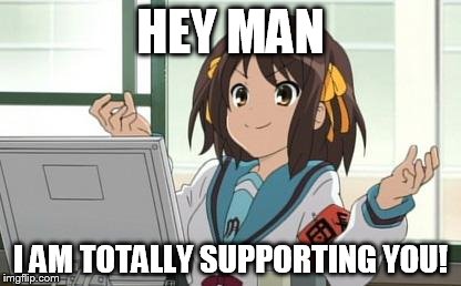 Haruhi Computer | HEY MAN I AM TOTALLY SUPPORTING YOU! | image tagged in haruhi computer | made w/ Imgflip meme maker