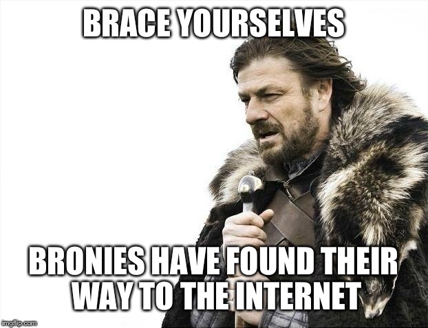 Bronies found their way here! | BRACE YOURSELVES BRONIES HAVE FOUND THEIR WAY TO THE INTERNET | image tagged in memes,brace yourselves x is coming | made w/ Imgflip meme maker